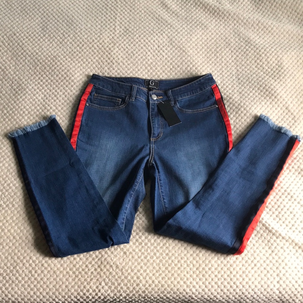 G by Giuliana Stylish Blue Skinny Jeans with Red Accents Size 12 Brand New SWT